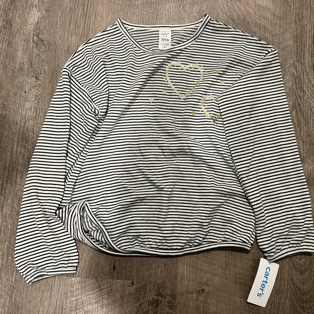Carter's Black and White Striped Shirt with Heart